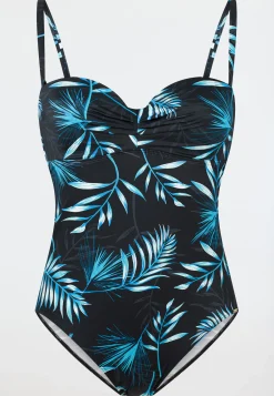 Badeanzug mit Schale Jersey recycelt Palmen multicolor - Aqua