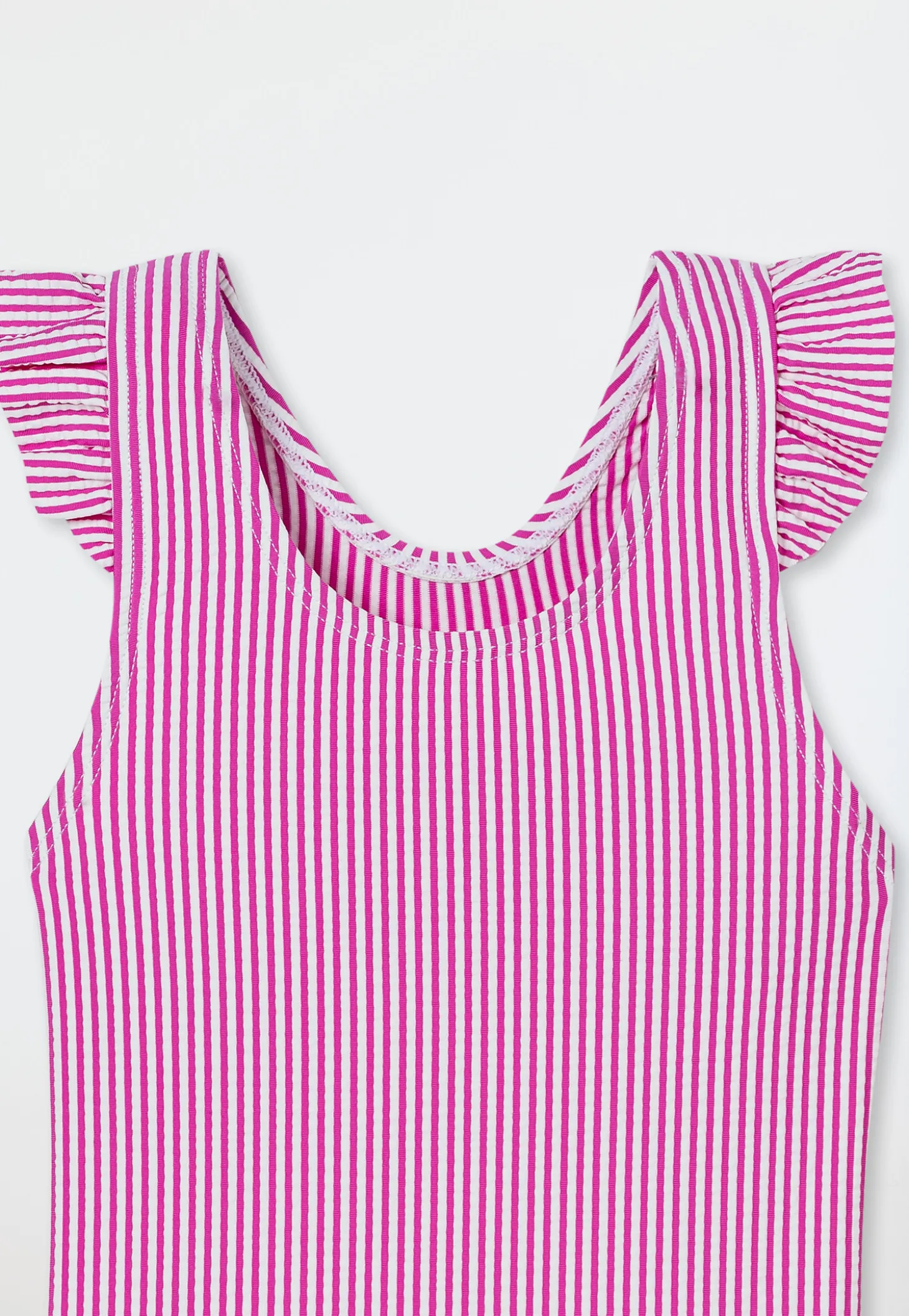 Badeanzug Seersucker Streifen Rüschen fuchsia - Aqua