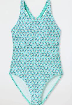 Badeanzug Wirkware UV-Schutz 40+ Schulsport Regenbögen blaugrün - Aqua
