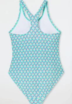Badeanzug Wirkware UV-Schutz 40+ Schulsport Regenbögen blaugrün - Aqua
