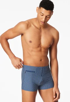 Badehose mit Bein Reißverschlusstasche blau gestreift - Aqua