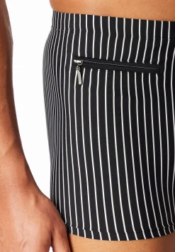 Badehose mit Bein Reißverschlusstasche schwarz gestreift - Aqua
