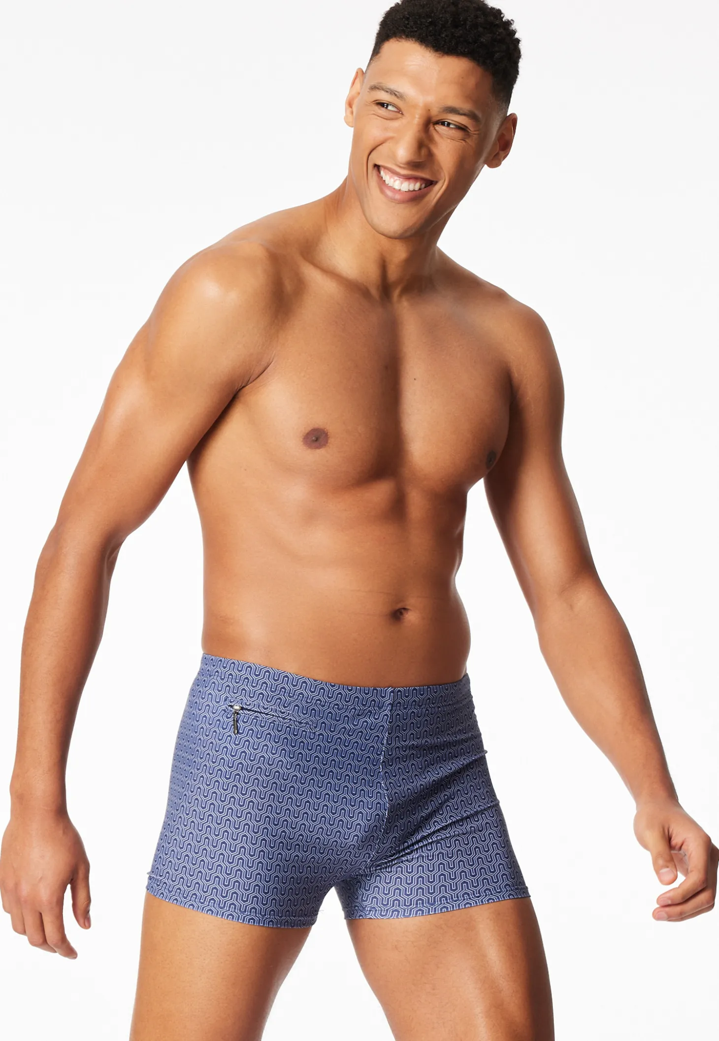 Badehose mit Reißverschlusstasche navy gemustert - Aqua