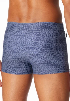 Badehose mit Reißverschlusstasche navy gemustert - Aqua