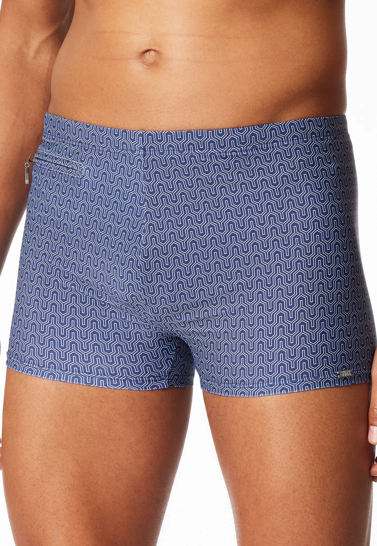 Badehose mit Reißverschlusstasche navy gemustert - Aqua