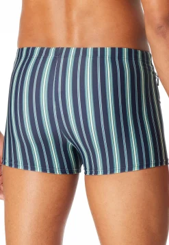 Badehose mit Reißverschlusstasche Streifen lime - Aqua