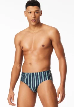 Badehose mit Reißverschlusstasche Streifen lime - Aqua