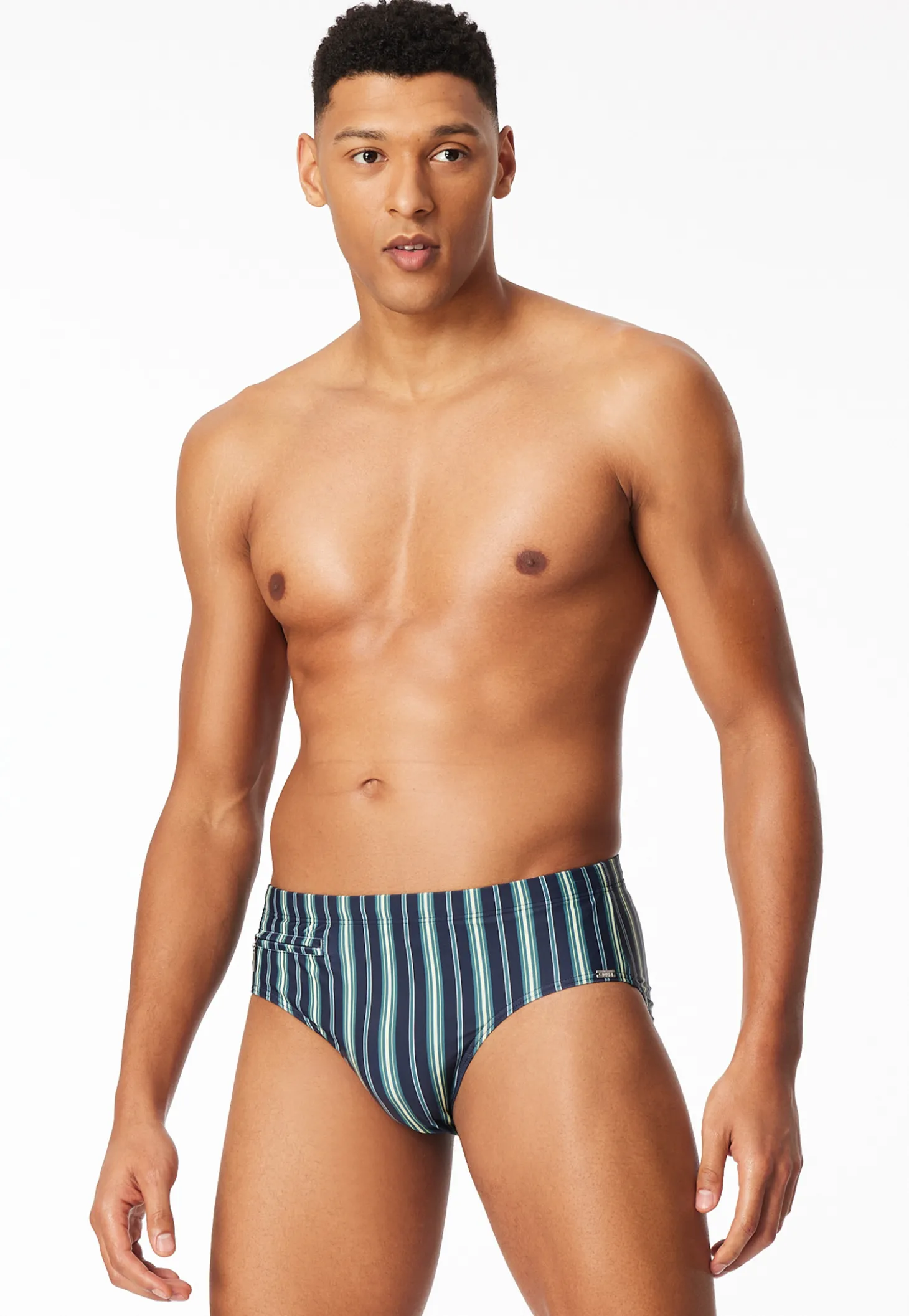 Badehose mit Reißverschlusstasche Streifen lime - Aqua