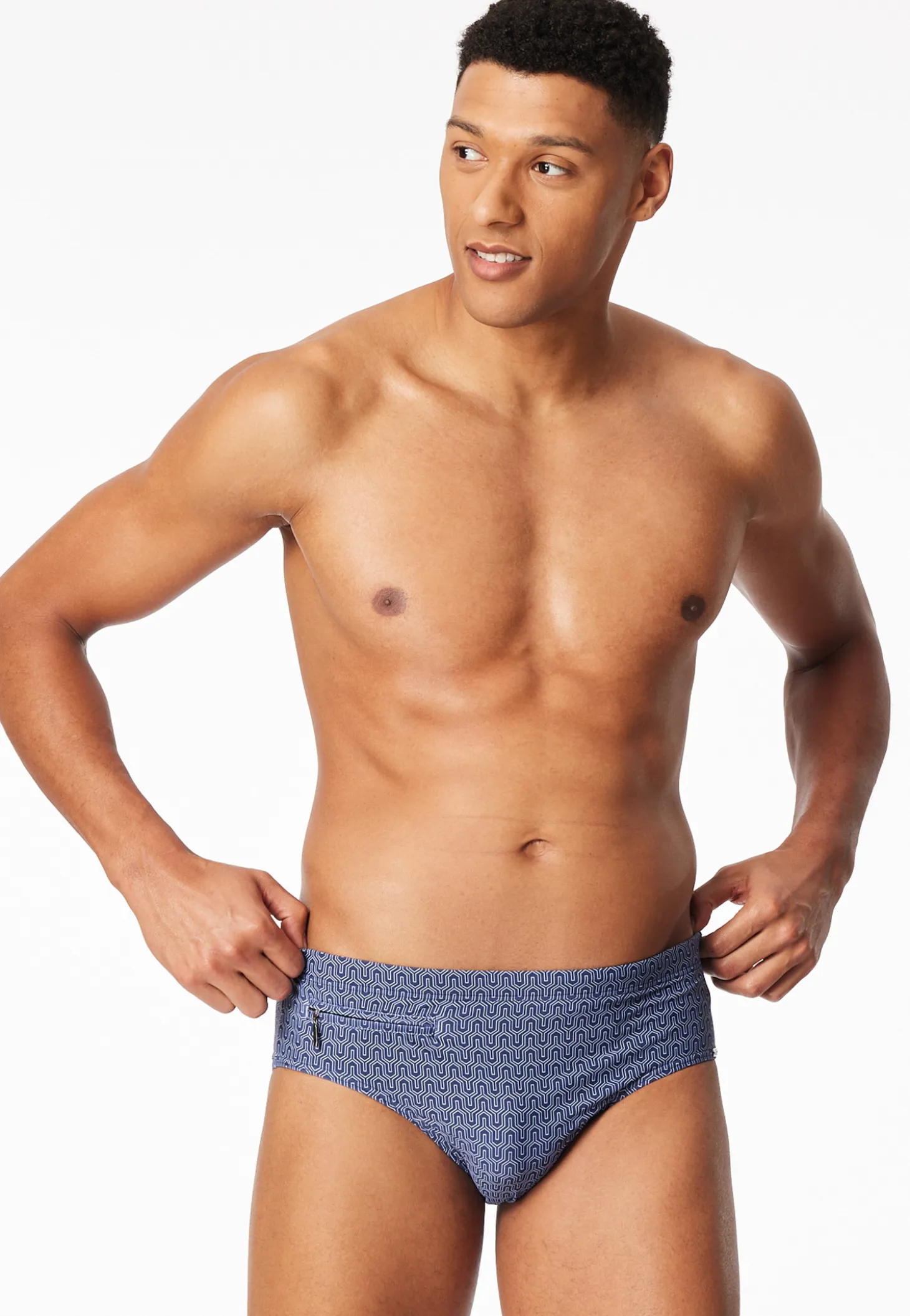 Badehose mit Reißverschlusstasche navy gemustert - Aqua