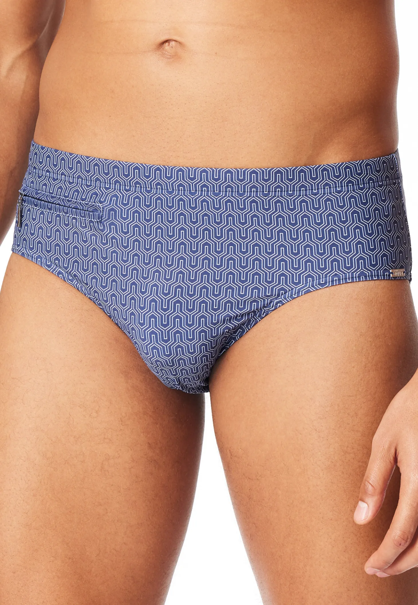 Badehose mit Reißverschlusstasche navy gemustert - Aqua