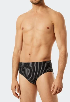 Badehose mit Reißverschlusstasche Wirkware Streifen schwarz - Nautical Casual