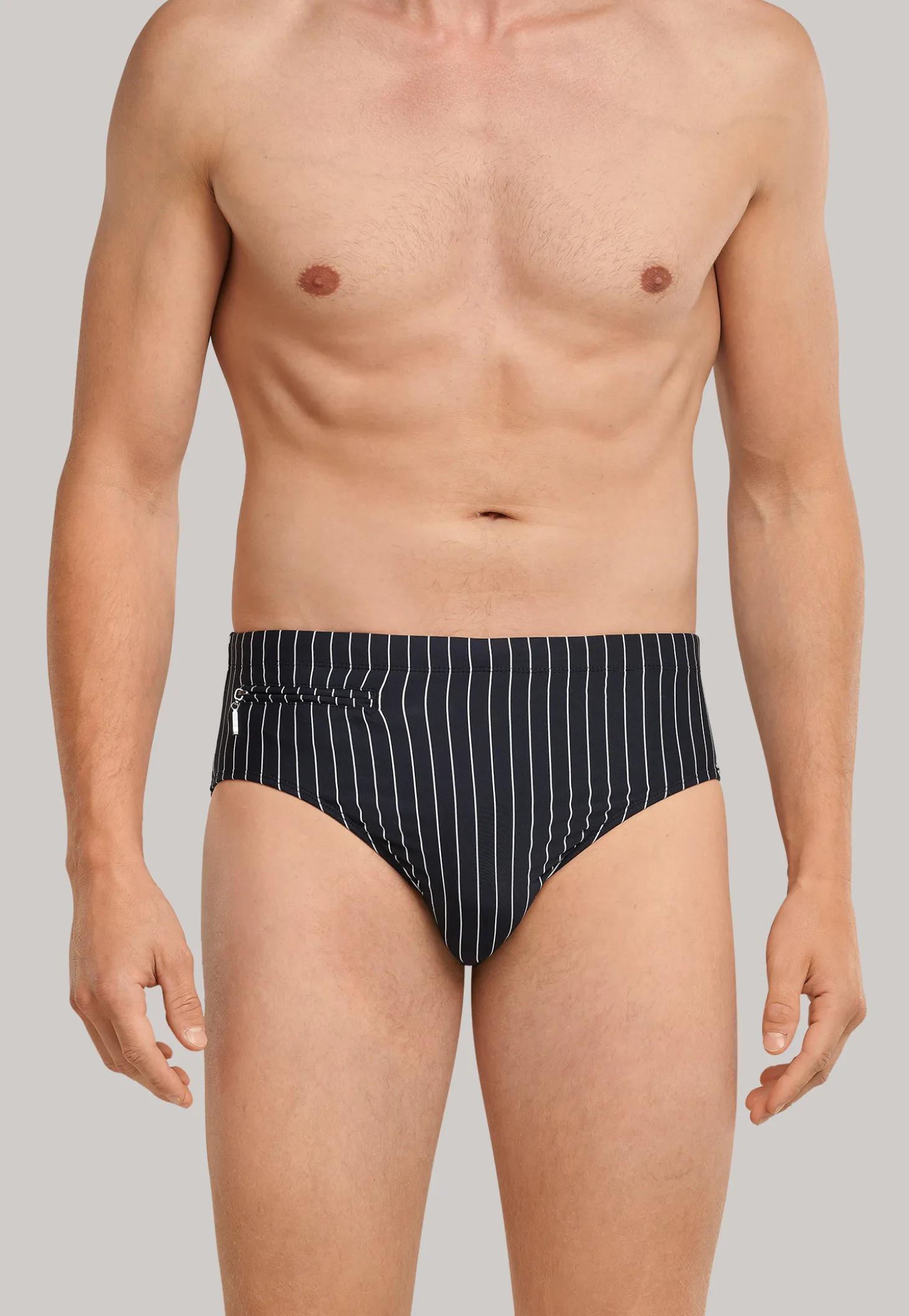 Badehose mit Reißverschlusstasche Wirkware Streifen schwarz - Nautical Casual