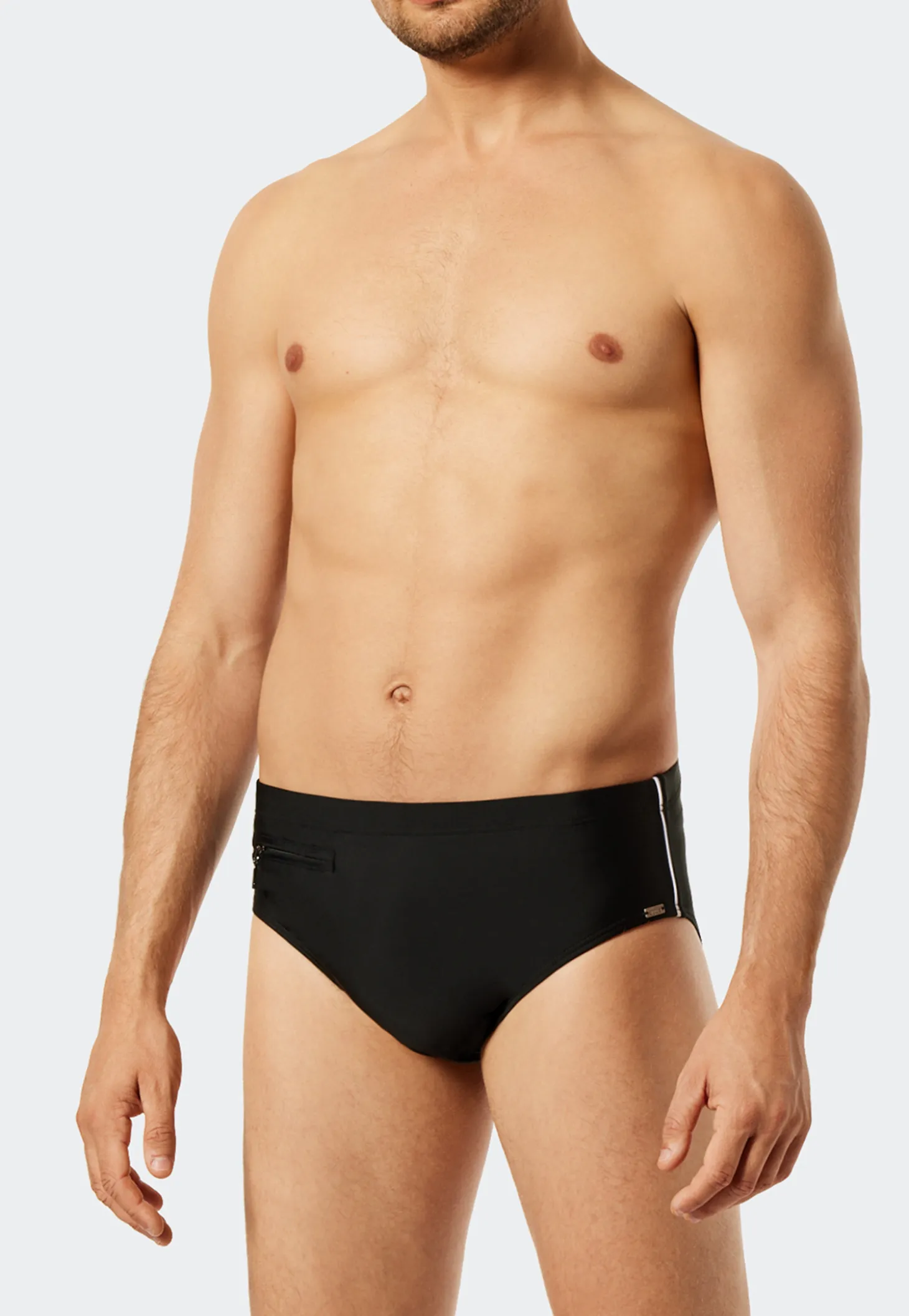 Badehose mit Reißverschluss-Tasche Wirkware feiner Streifen schwarz - Nautical Casual