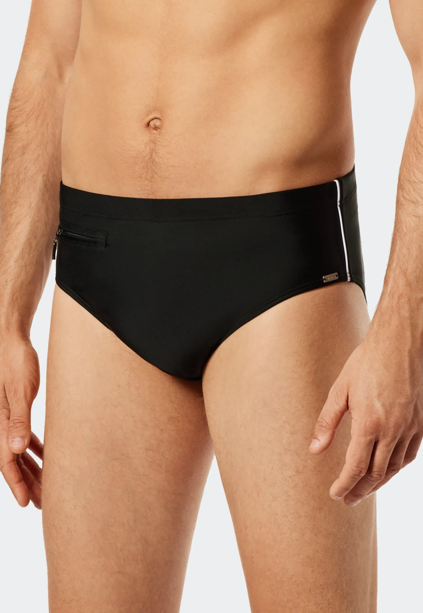 Badehose mit Reißverschluss-Tasche Wirkware feiner Streifen schwarz - Nautical Casual