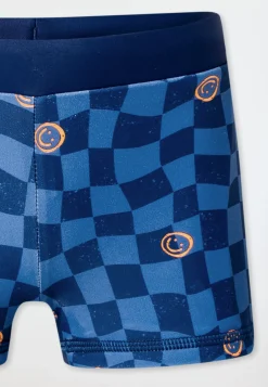 Badehose UV-Schutz 40+ Karos Smiley indigo - Aqua