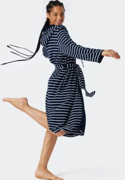 Bademantel Leichtfrottee navy gestreift - Feather Terry