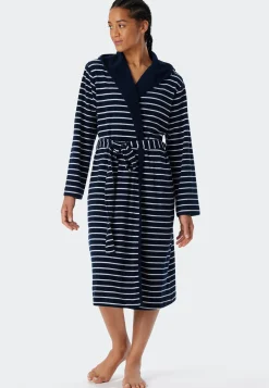 Bademantel Leichtfrottee navy gestreift - Feather Terry