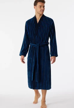 Bademantel Softvelours dunkelblau gestreift - Essentials