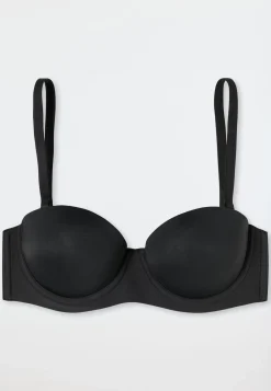 Bandeau-BH mit abnehmbaren Trägern und gleitenden Cups schwarz - Unique Micro