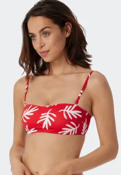 Bandeau Bikini-Top gefüttert Softcups variable Träger Korallen rot - Mix & Match Coral Life