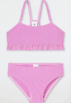 Bikini Set Seersucker Streifen Rüschen fuchsia - Aqua