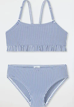 Bikini Set Seersucker Streifen Rüschen dunkelblau - Aqua