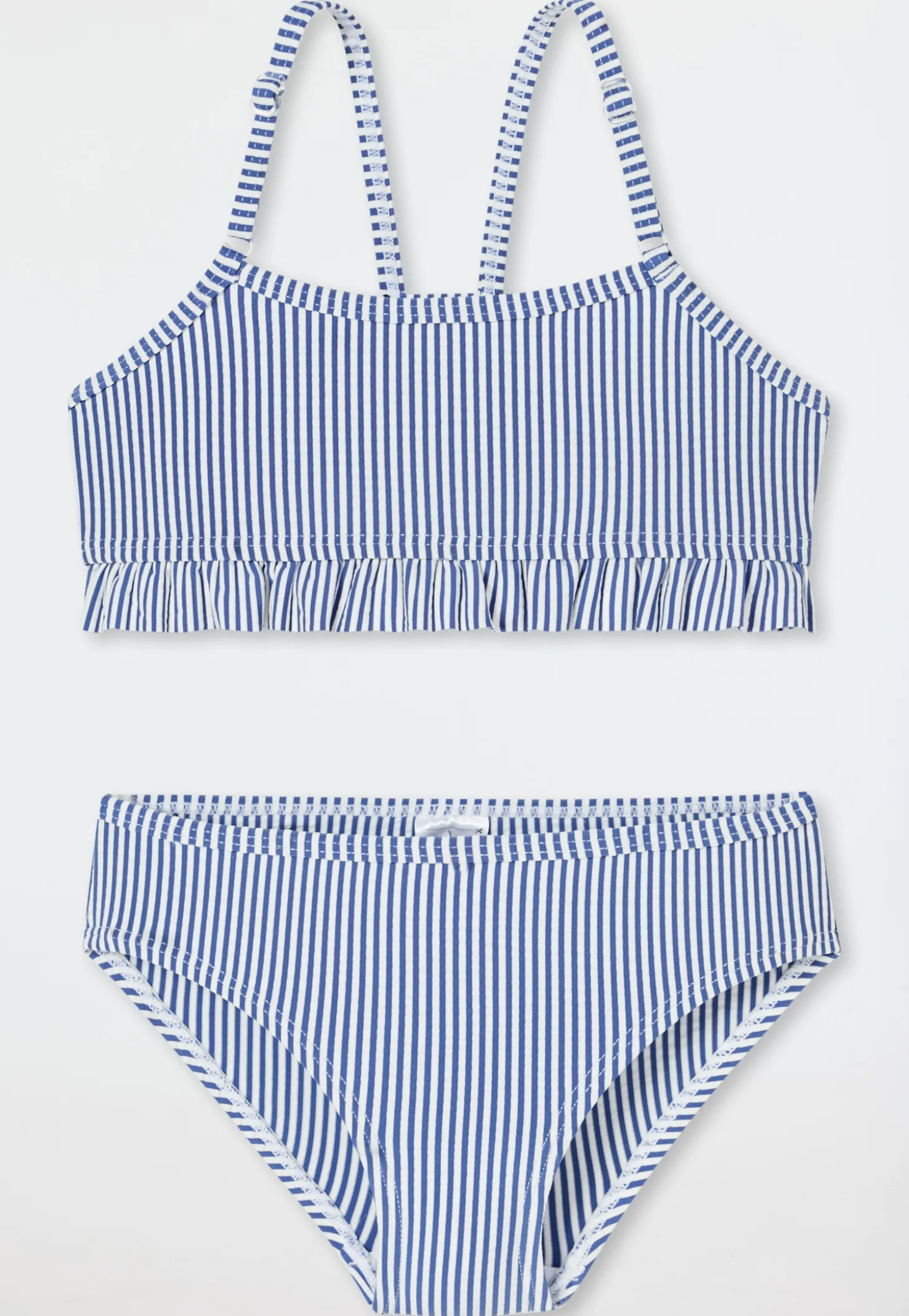 Bikini Set Seersucker Streifen Rüschen dunkelblau - Aqua