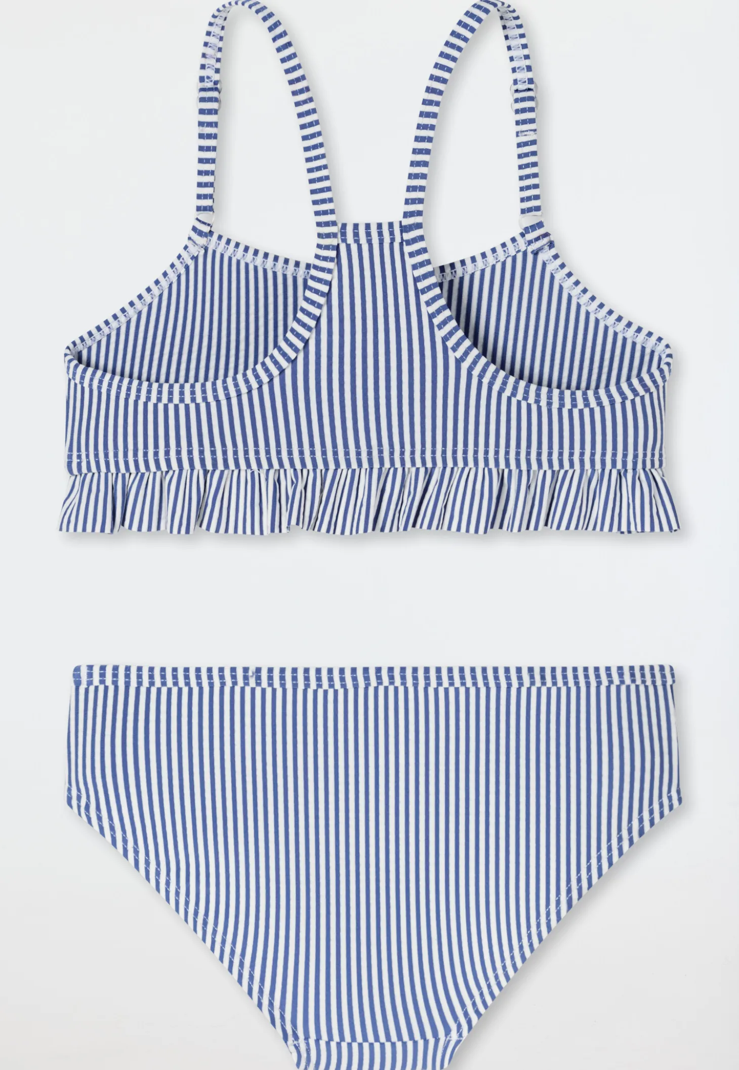 Bikini Set Seersucker Streifen Rüschen dunkelblau - Aqua