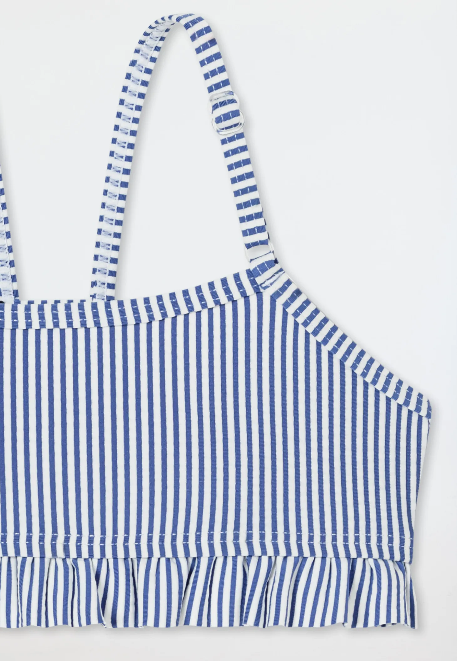 Bikini Set Seersucker Streifen Rüschen dunkelblau - Aqua
