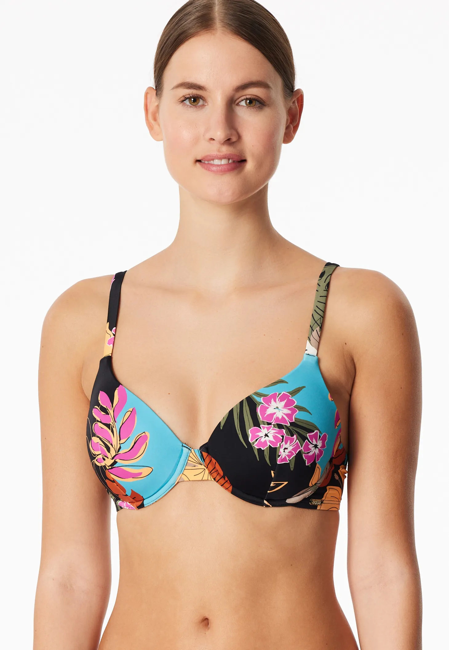 Bikini-Top mit Schale Blumen multicolor - Aqua