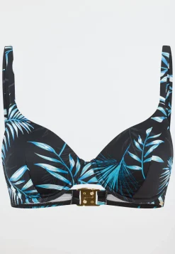 Bikini-Top mit Schale Jersey Palmen multicolor - Aqua