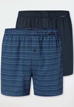 Boxershorts 2er-Pack Jersey uni/ gemustert blau - Boxershorts Multipacks