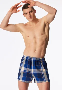 Boxershorts 2er-Pack Webware blau gemustert - Boxershorts Multipack