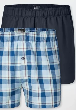 Boxershorts 2er-Pack Webware kariert gemustert blau - Boxershorts Multipacks