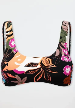 Bustier-Bikini-Top Blumen multicolor - Aqua