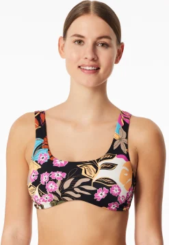 Bustier-Bikini-Top Blumen multicolor - Aqua