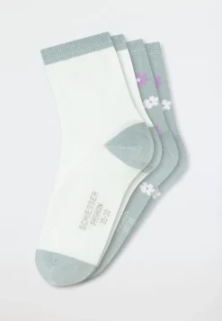 Damensocken 2er-Pack Blumen grün/ creme - Fashion