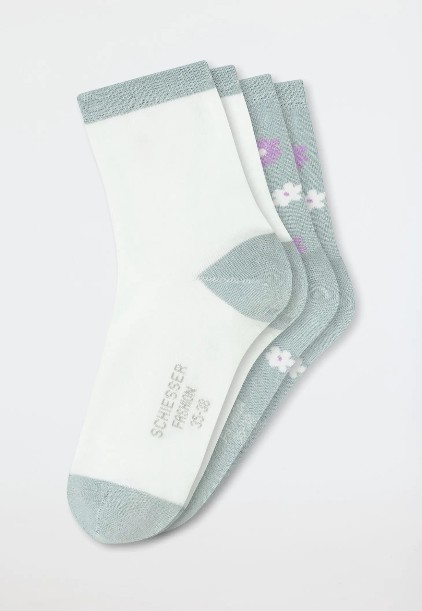Damensocken 2er-Pack Blumen grün/ creme - Fashion
