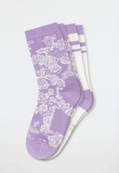Damensocken 2er-Pack Blumen Ringell lila/ creme - Fashion