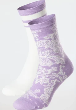 Damensocken 2er-Pack Blumen Ringell lila/ creme - Fashion