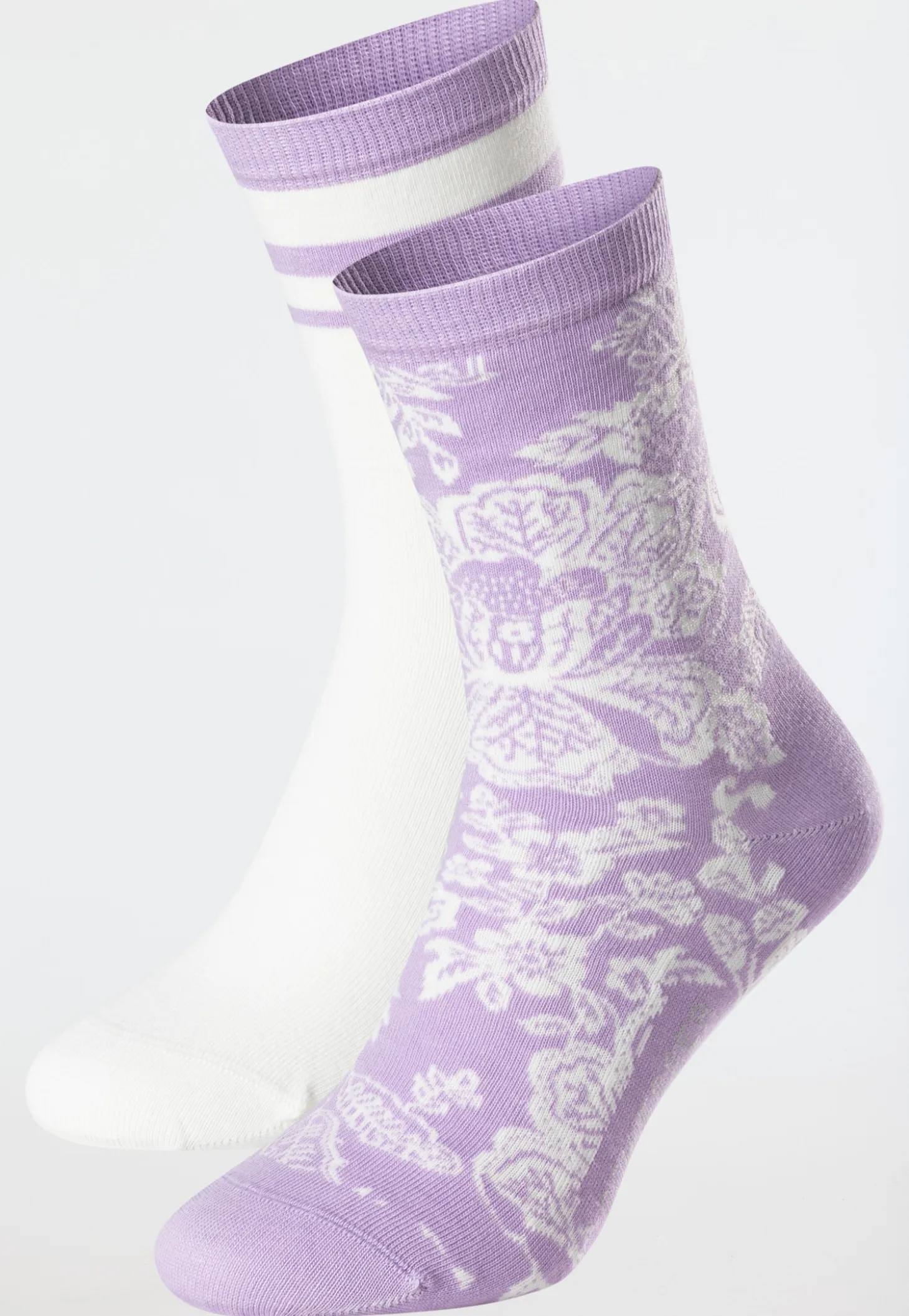 Damensocken 2er-Pack Blumen Ringell lila/ creme - Fashion