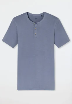 Henley-Shirt kurzarm Knopfleiste blaugrau - Rib Essentials