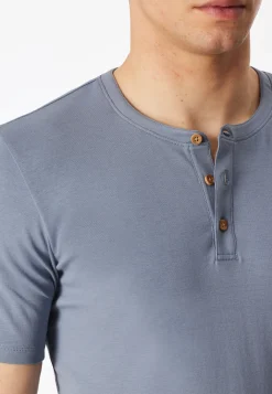 Henley-Shirt kurzarm Knopfleiste blaugrau - Rib Essentials