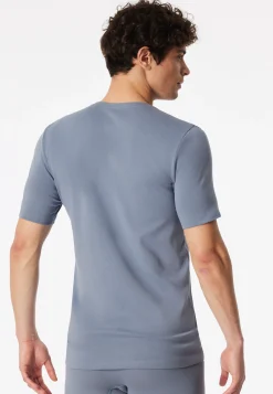 Henley-Shirt kurzarm Knopfleiste blaugrau - Rib Essentials