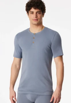 Henley-Shirt kurzarm Knopfleiste blaugrau - Rib Essentials