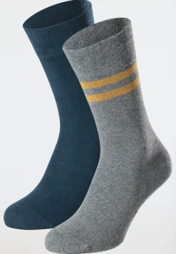 Herrensocken 2er-Pack blau/ grau geringelt - Fashion