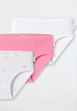 Hüftslips 3er-Pack Feinripp weiß/pink mit Hündchen