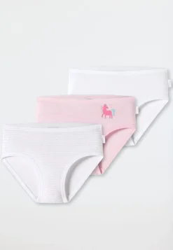 Hüftslips 3er-Pack Feinripp weiß/rosa mit Pony