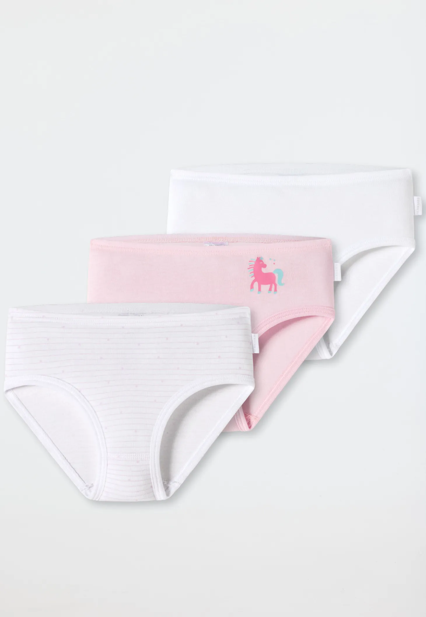 Hüftslips 3er-Pack Feinripp weiß/rosa mit Pony