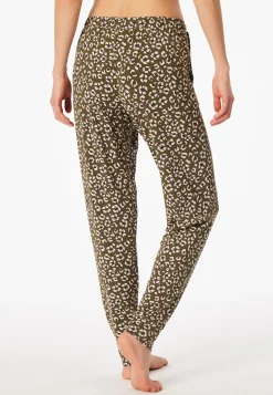 Hose lang Bündchen Blumen Leoparden oliv - Mix+Relax